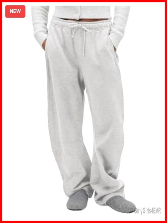 Pants - Super Soft Cotton Fleece Wide Leg Sweatpants Baggy Joggers with Pockets